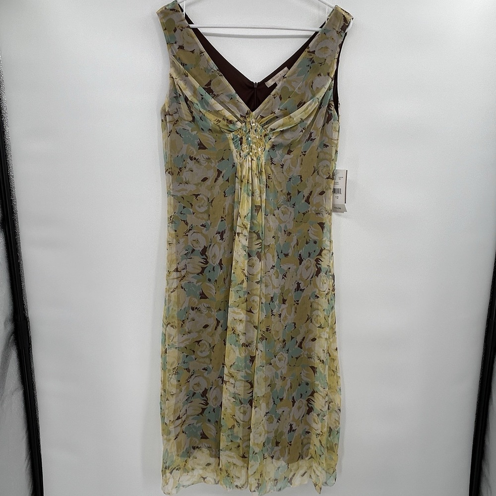 Jonathan Martin Womens Washable Silk Dress Size 12 Forest Fairy Grunge Yellow
